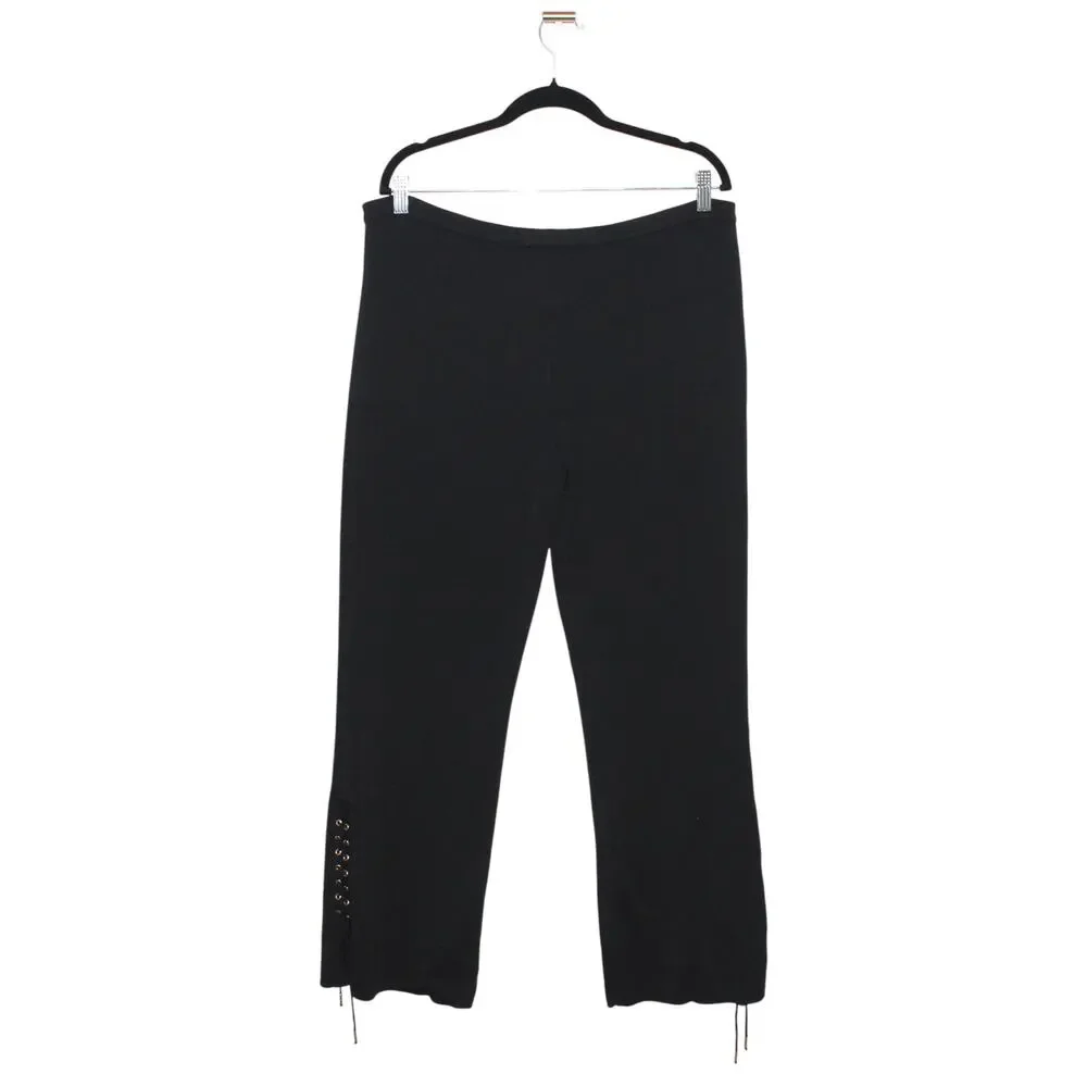Vintage Escada Black Ribbed Knit Pants w/ Lacing Detail Size 46 XL
